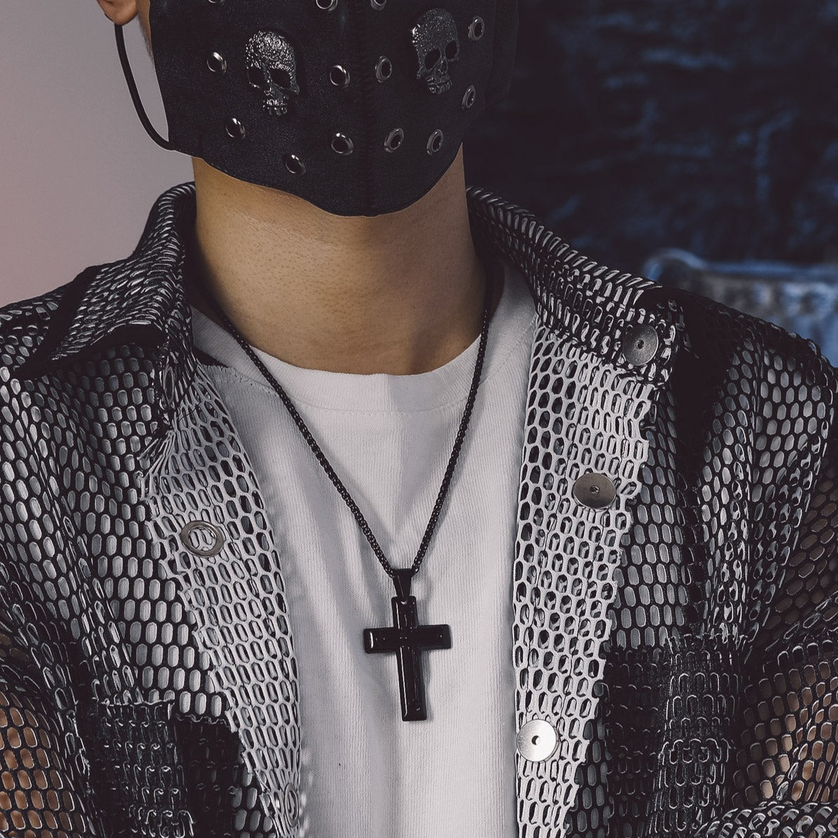 Christian Black Enamel Cross Pendant Necklace for
