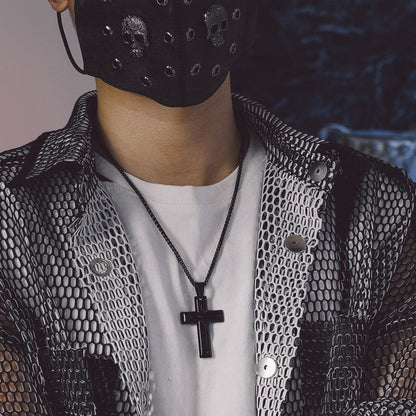 Christian Black Enamel Cross Pendant Necklace for