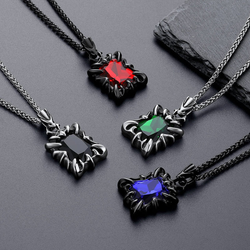 Gothic Crystal Ruby Dragon Claw Necklace for