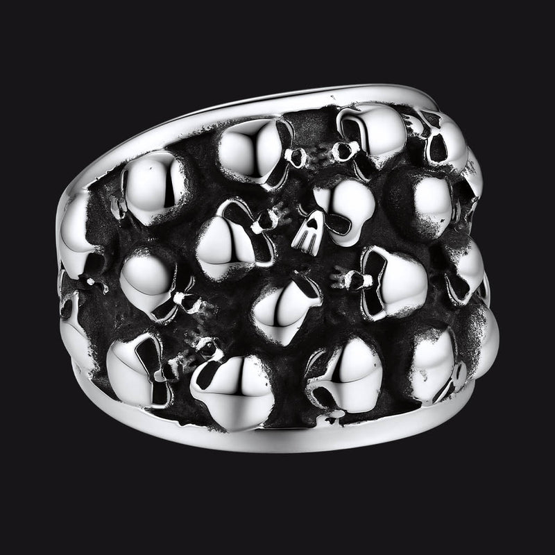 Gothic Skeleton Multi Skull Stainless Steel Band Ring for