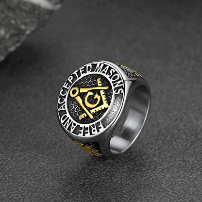 Stainless Steel Masonic Signet Ring for Freemasonry