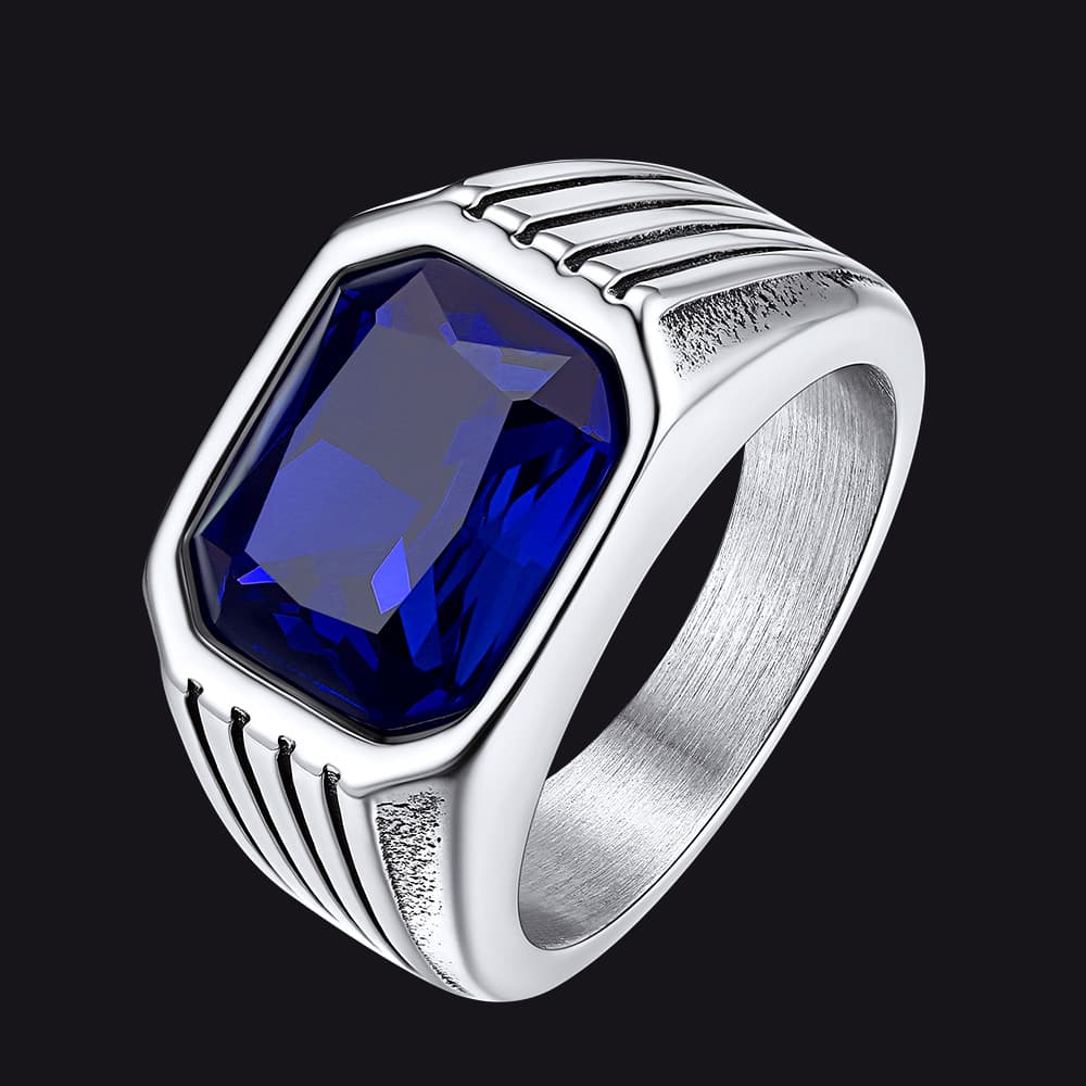 Stainless Steel Striped Stone Ring for , Size 7-14