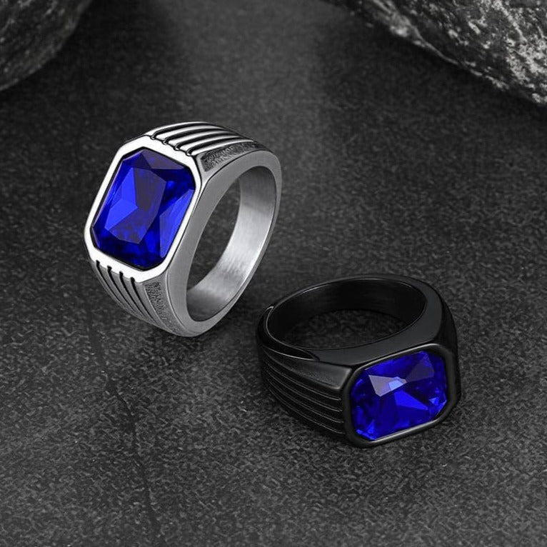 Stainless Steel Striped Stone Ring for , Size 7-14