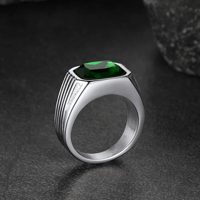 Stainless Steel Striped Stone Ring for , Size 7-14