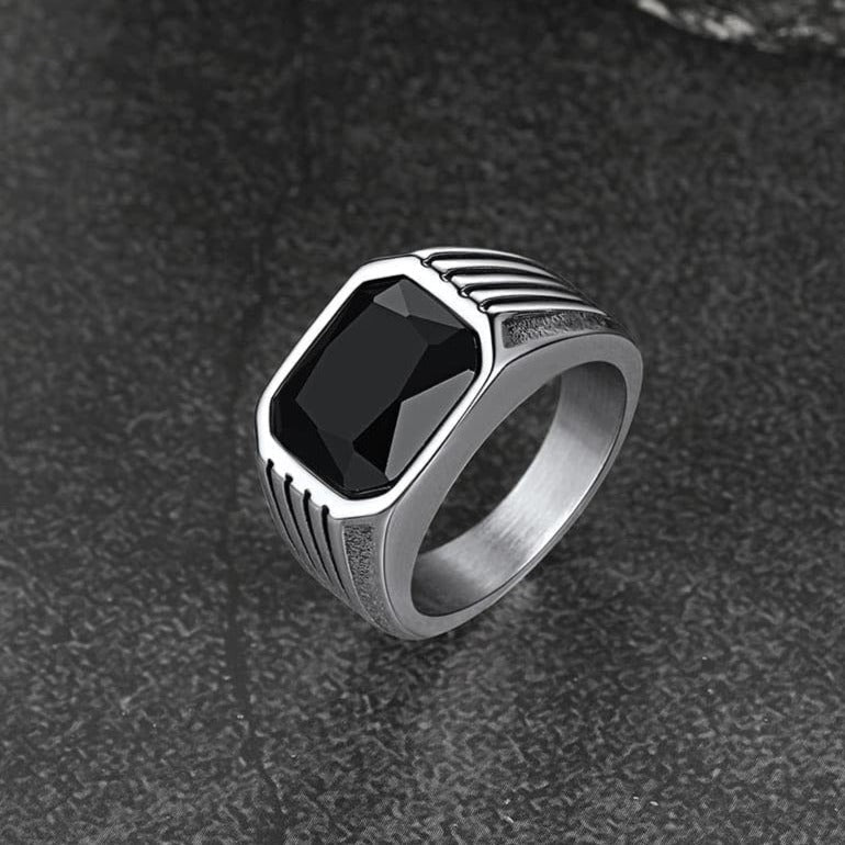 Stainless Steel Striped Stone Ring for , Size 7-14