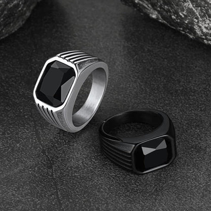 Stainless Steel Striped Stone Ring for , Size 7-14