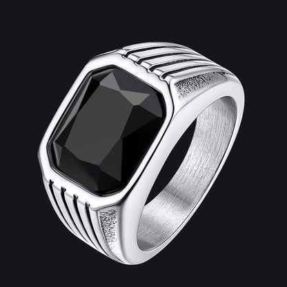 Stainless Steel Striped Stone Ring for , Size 7-14