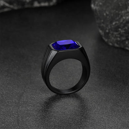 Stainless Steel Striped Stone Ring for , Size 7-14