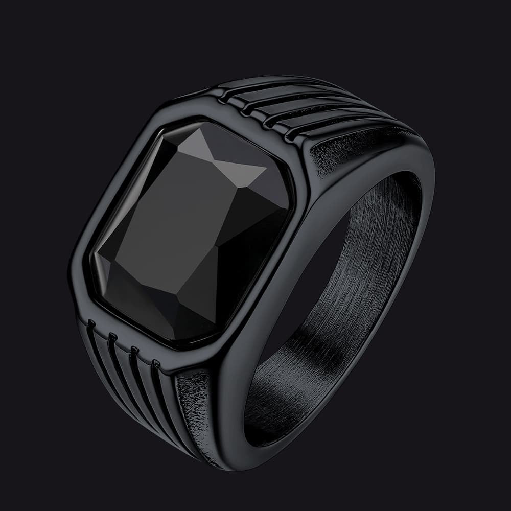Stainless Steel Striped Stone Ring for , Size 7-14