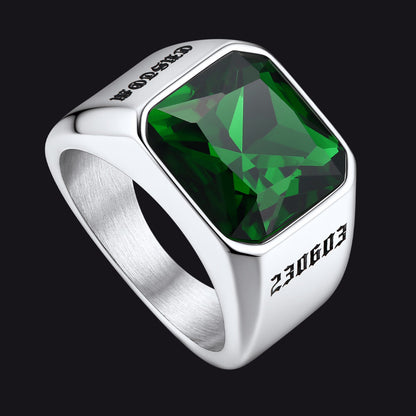 Modern Cz Gemstone Engraved Name Band Ring for Father