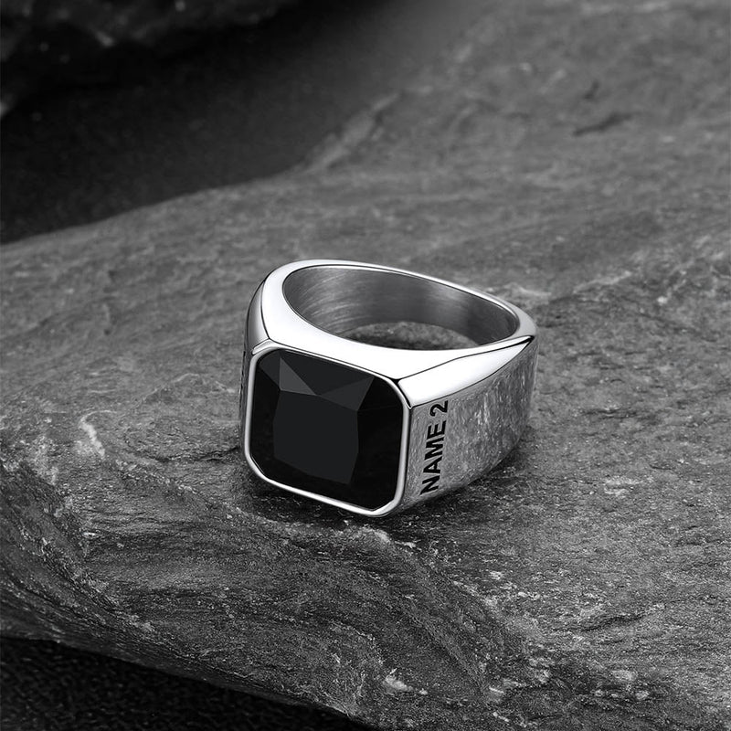 Modern Cz Gemstone Engraved Name Band Ring for Father