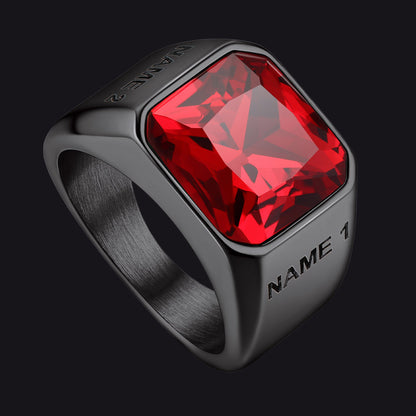 Modern Cz Gemstone Engraved Name Band Ring for Father