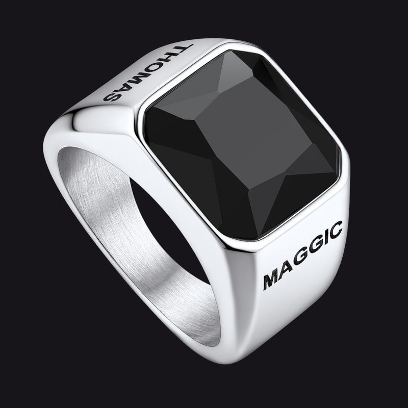 Modern Cz Gemstone Engraved Name Band Ring for Father