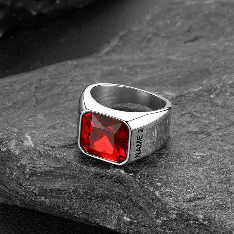 Modern Cz Gemstone Engraved Name Band Ring for Father