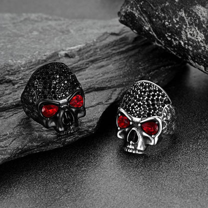 Biker Red Eye Skull Ring for in Stainless Steel