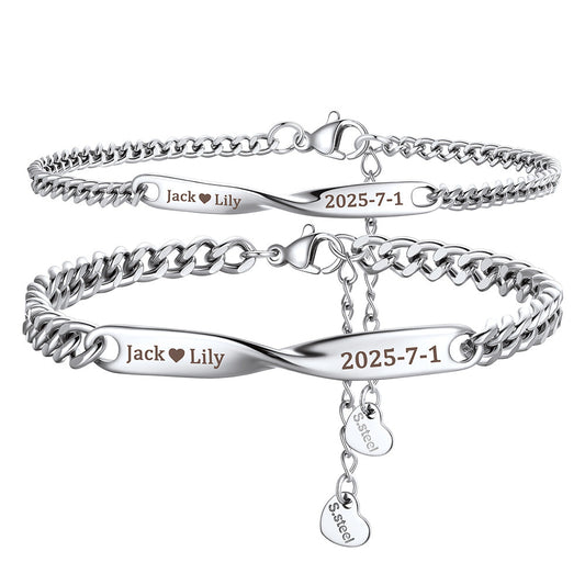 Custom Engraving Mobius Matching Link Bracelets for Couple
