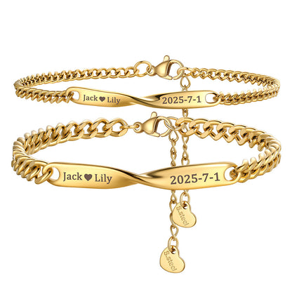 Custom Engraving Mobius Matching Link Bracelets for Couple