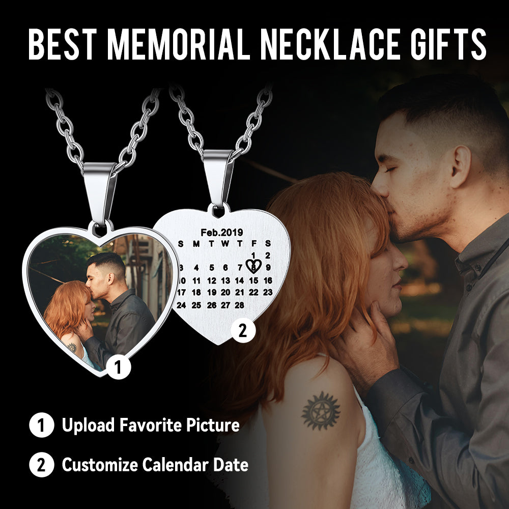 Customized Heart Photo Picture Necklace With Calendar for
