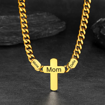 Customized Name Cuban Chain Cross Necklace for 7mm