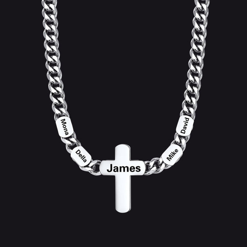 Customized Name Cuban Chain Cross Necklace for 7mm