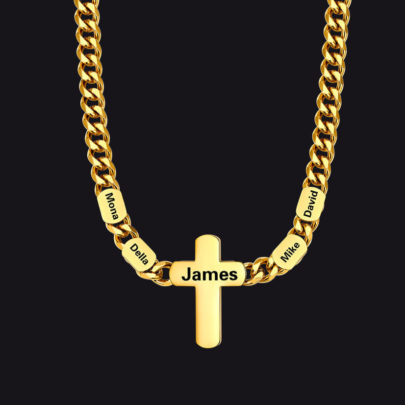 Customized Name Cuban Chain Cross Necklace for 7mm