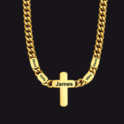 Customized Name Cuban Chain Cross Necklace for 7mm