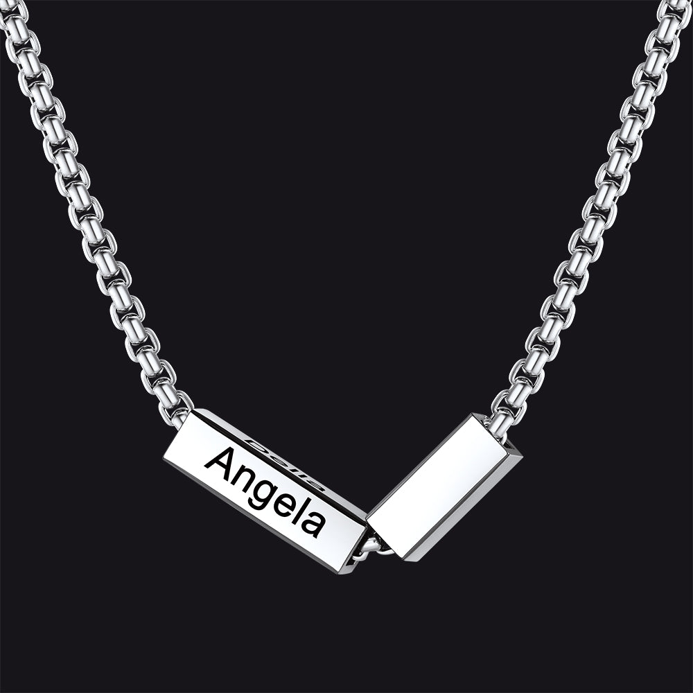Custom Engraved Names Bar Chain Necklace for