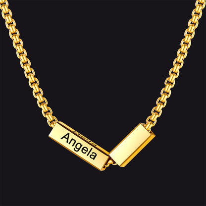 Custom Engraved Names Bar Chain Necklace for
