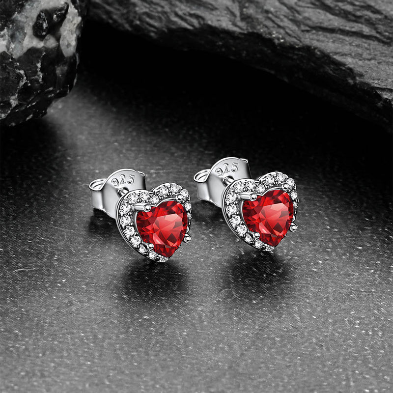 Sterling Silver Birthstone Heart Halo Stud Earrings for