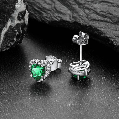 Sterling Silver Birthstone Heart Halo Stud Earrings for
