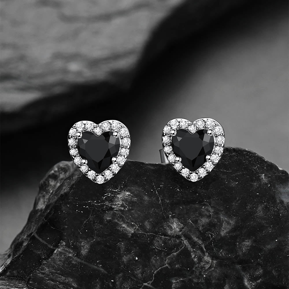 Sterling Silver Birthstone Heart Halo Stud Earrings for