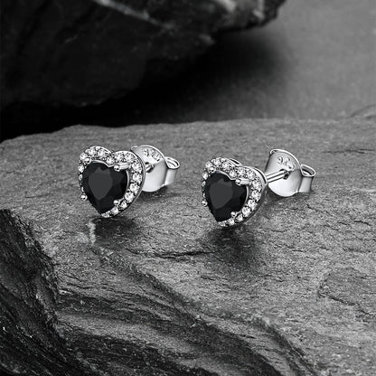 Sterling Silver Birthstone Heart Halo Stud Earrings for
