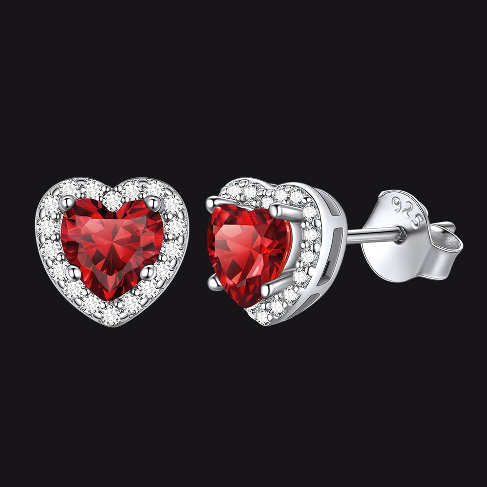 Sterling Silver Birthstone Heart Halo Stud Earrings for