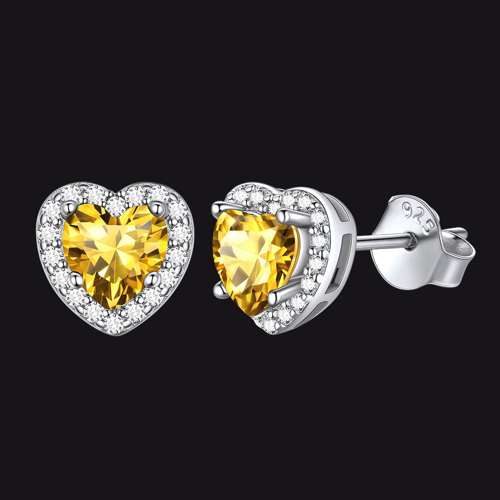 Sterling Silver Birthstone Heart Halo Stud Earrings for