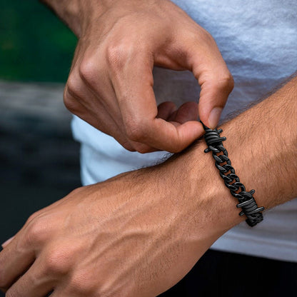 9mm Barbed Wire Cuban Chain & Bracelet Set for