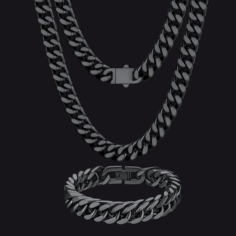 12mm Chunky Cuban Chain & Cuban Bracelet Jewelry Set for