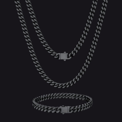 5mm Miami Cuban Link Chain & Bracelet Jewelry Set for