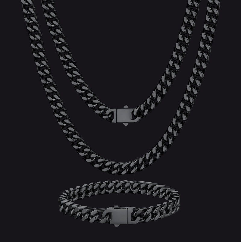 7mm Miami Cuban Link Chain & Bracelet Jewelry Set for