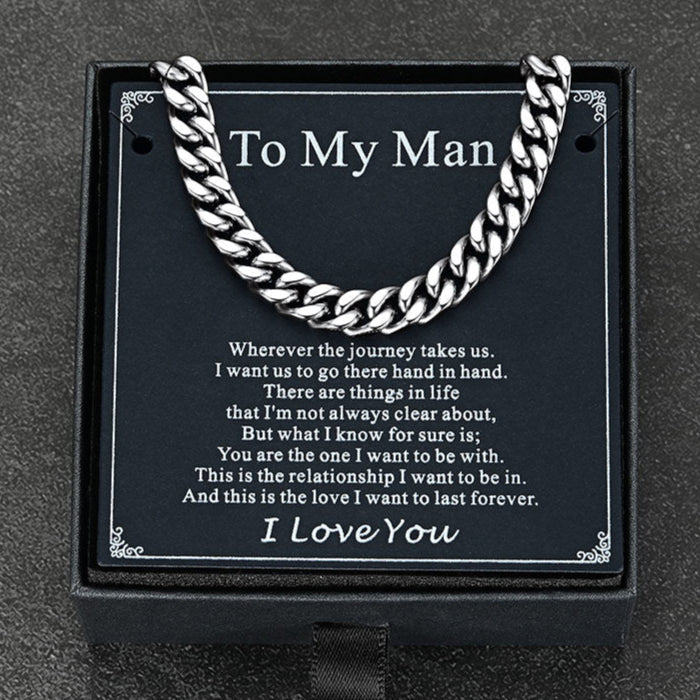 To My Man Miami Cuban Link Chain Necklace, Birthday or Anniversary Gift for Him