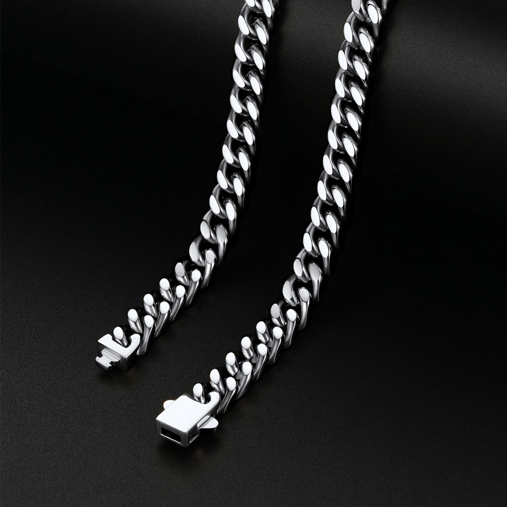 Miami Cuban Chain & Cross Layered Necklaces Set for