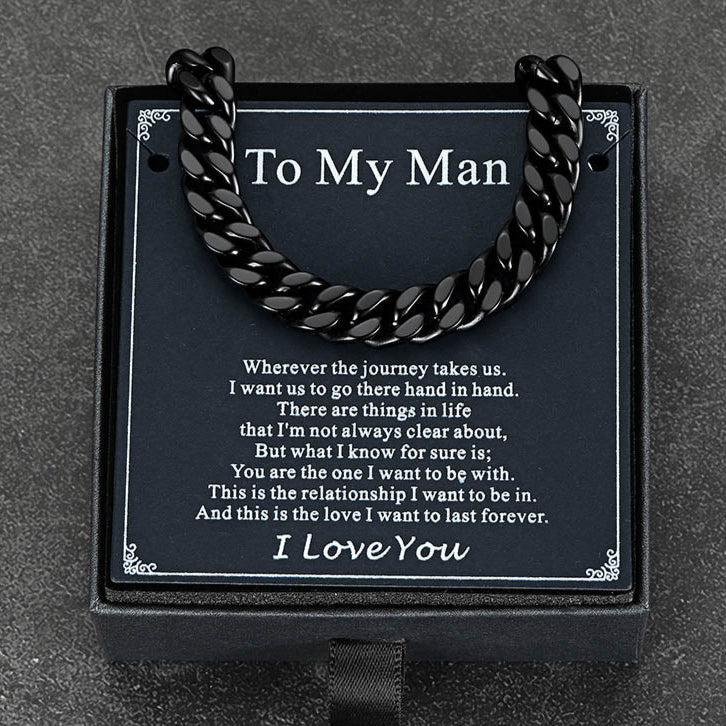 To My Man Miami Cuban Link Chain Necklace, Birthday or Anniversary Gift for Him