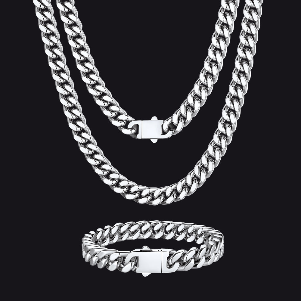 5mm Miami Cuban Link Chain & Bracelet Jewelry Set for