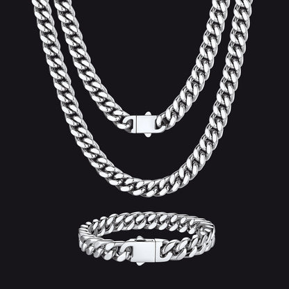 5mm Miami Cuban Link Chain & Bracelet Jewelry Set for