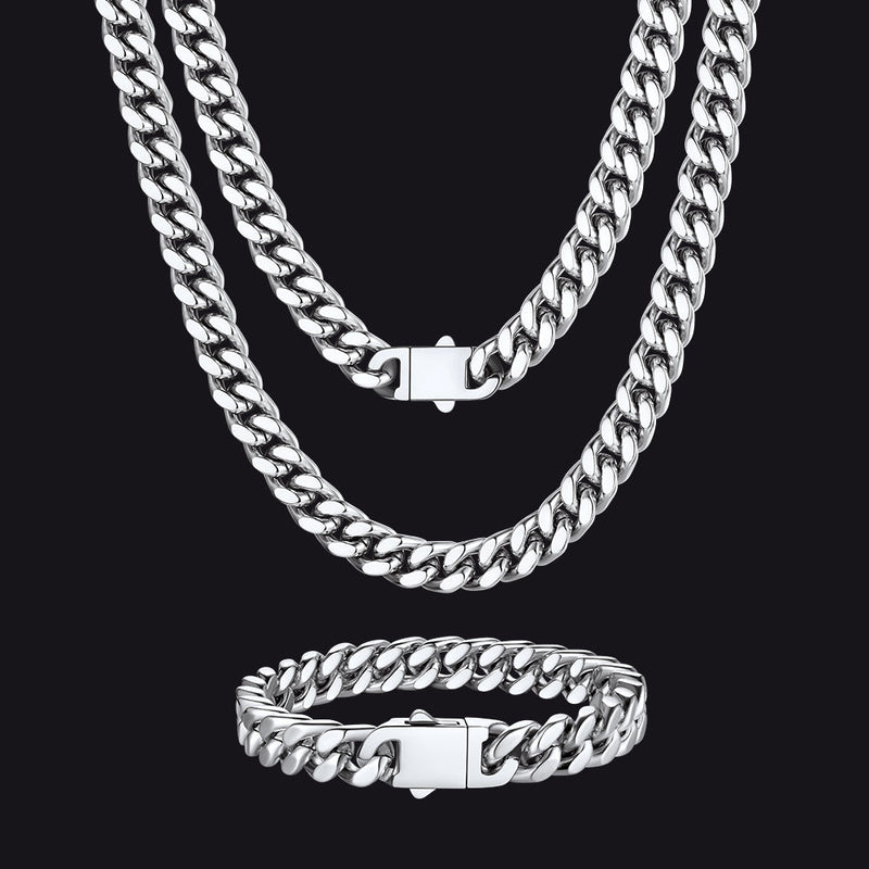 5mm Miami Cuban Link Chain & Bracelet Jewelry Set for