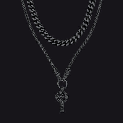 Miami Cuban Chain & Celtic Knot Cross Necklace Set for