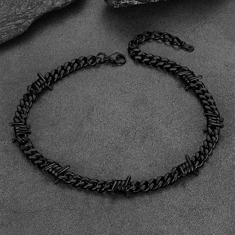 9mm Barbed Wire Cuban Chain & Bracelet Set for