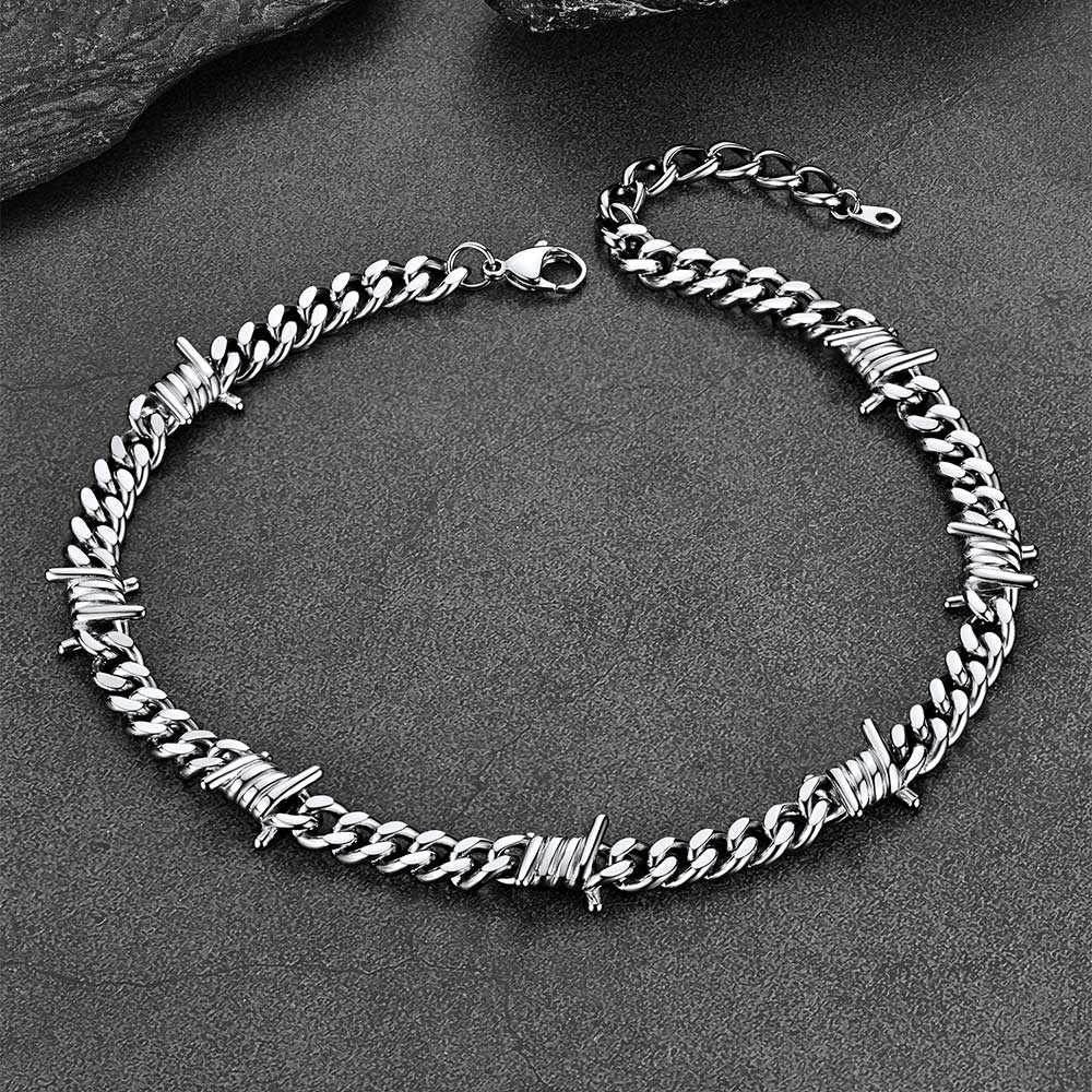 Barbed Wire Cuban Link Chain Choker Necklace for