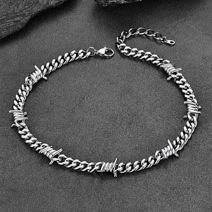 Barbed Wire Cuban Link Chain Choker Necklace for
