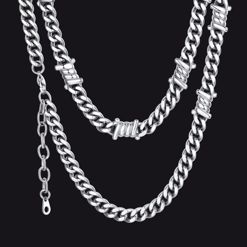 Barbed Wire Cuban Link Chain Choker Necklace for