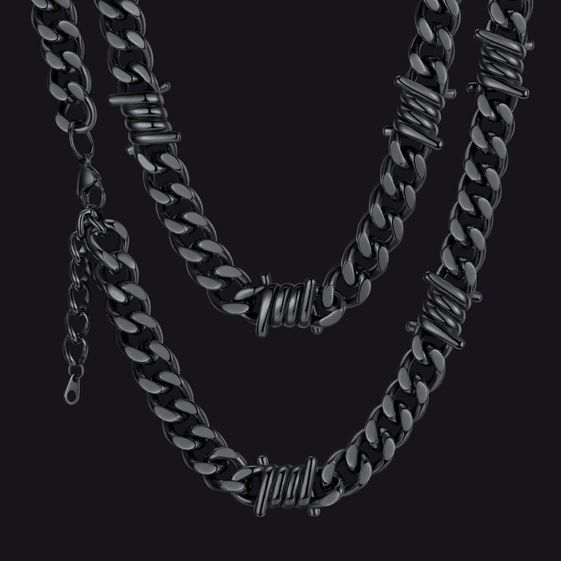 Barbed Wire Cuban Link Chain Choker Necklace for